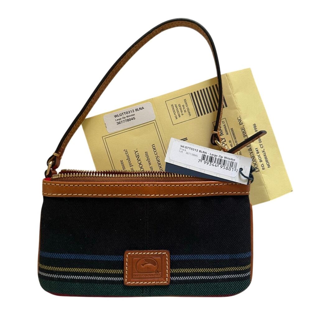 Dooney & Bourke Tartan Large Zip Wristlet Black Multi-Color NWT